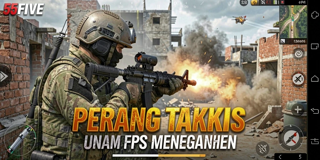 Tampilan gameplay mendebarkan dalam pertempuran FPS.
