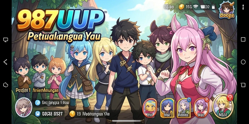Tampilan screenshot 987UP menampilkan karakter Anime dalam aksi bertempur.
