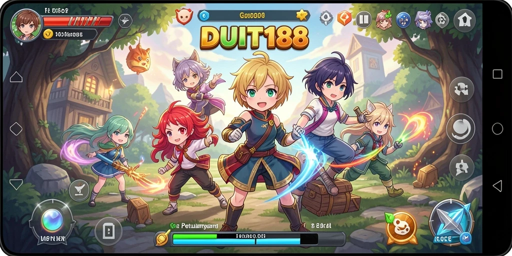 Tampilan gameplay menarik dalam DUIT188 dengan karakter anime yang dinamis.