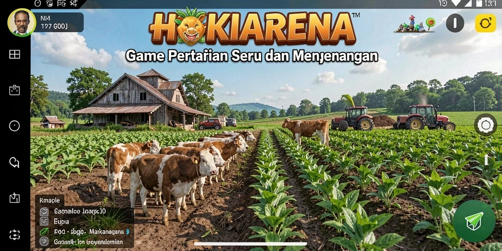 Tampilan gameplay HOKIARENA dengan berbagai aktivitas pertanian.