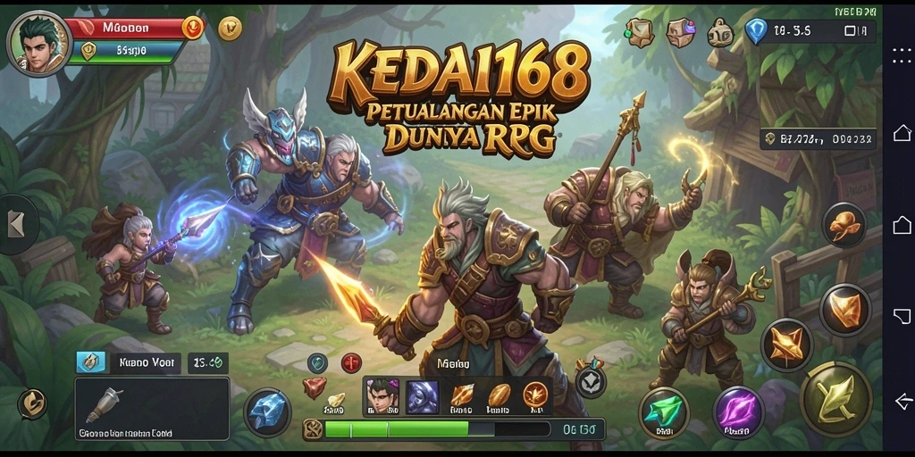 Tampilan gameplay KEDAI168 yang menampilkan pertarungan epik dalam RPG.