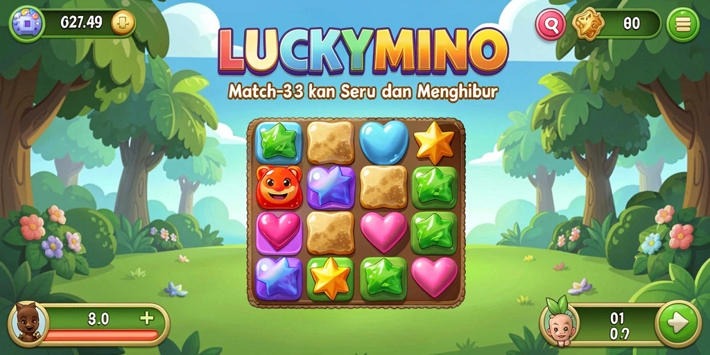 Tangkapan layar gameplay LUCKYMINO dengan aksi Match-3 yang seru.