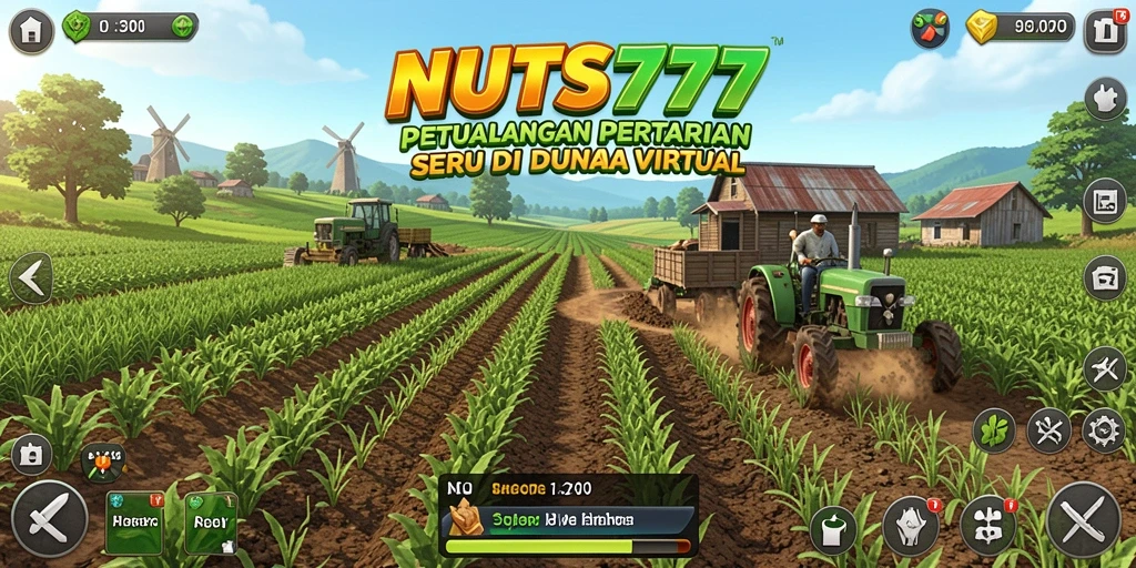 Tangkapan layar dari gameplay NUTS777 yang menunjukkan aktivitas bertani.