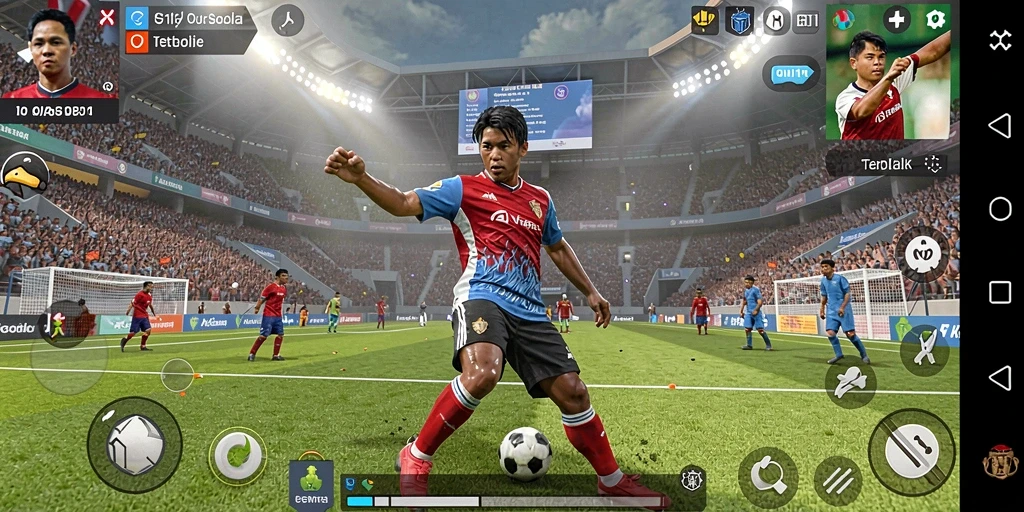 Tampilan gameplay PG11 dengan aksi sepak bola yang mendebarkan.