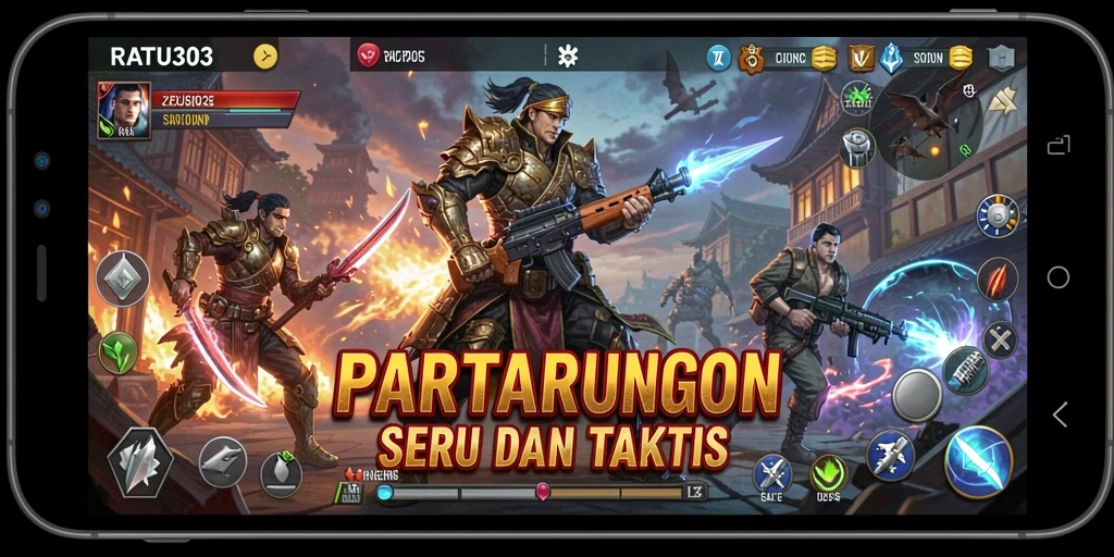 Screenshot menunjukkan pemain beraksi di arena pertarungan dalam RATU303.