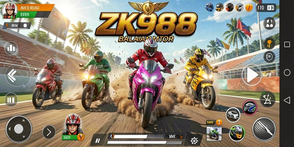 Tampilan balapan seru di ZK988 dengan motor cepat.